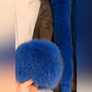 Camouflage Coat with Blue Fur Trim